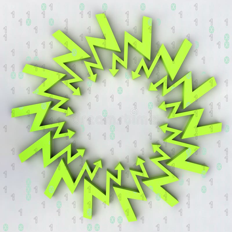 Green arrow zigzag centered composition with binary code stock illustration