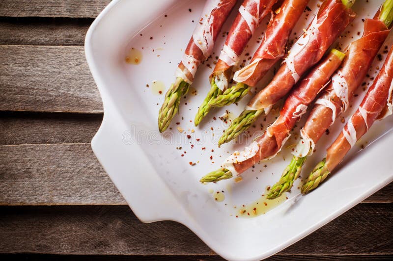 Green Asparagus Wrapped in Parma Ham Stock Photo Image of plate