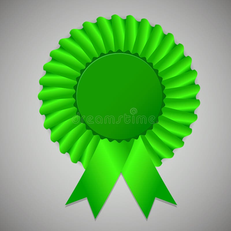 Green Award Ribbon Rosette on Gray Background Stock Vector