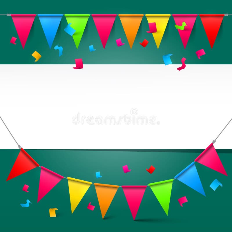 Green Background with Colorful Party Flags Stock Vector - Illustration