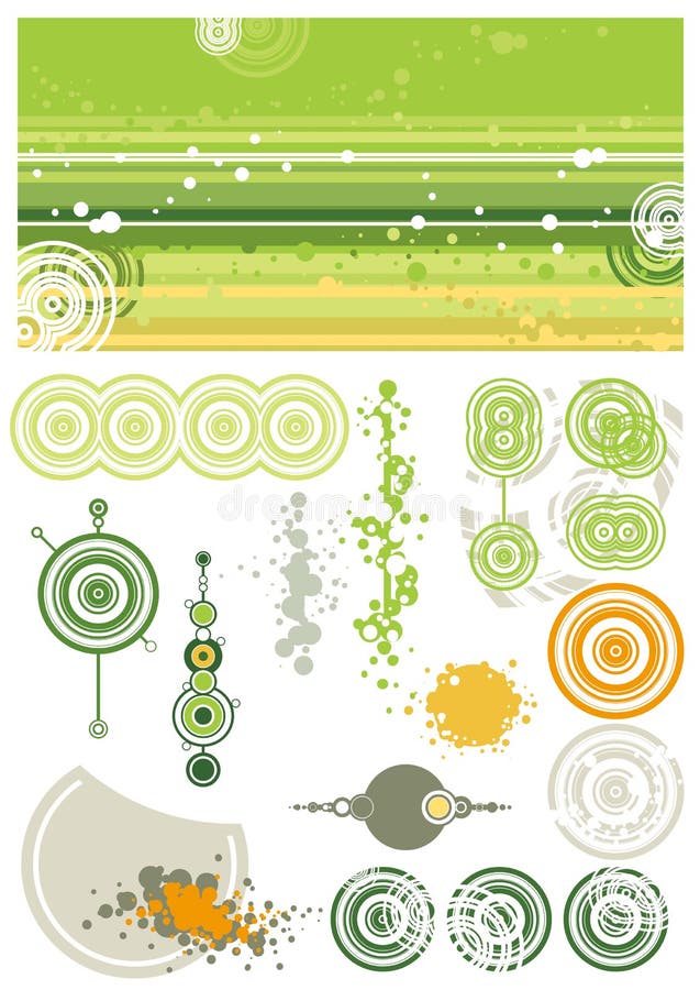 Green background and design elements, vector. Green drop vectors