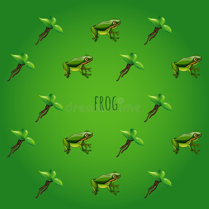 Green background with frog and unusual flower