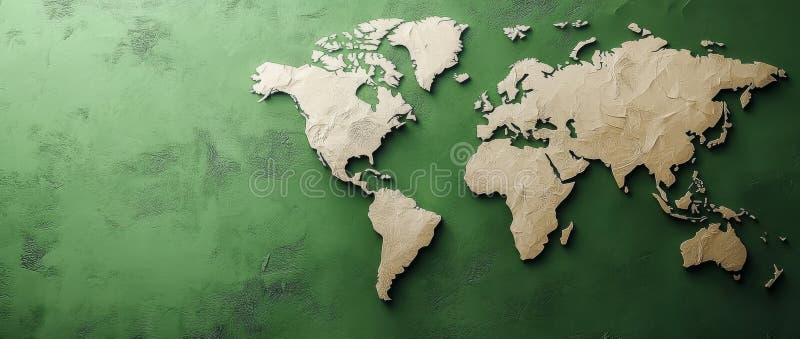 A green-backgrounded stylized world map designed to inspire and offer a global context stock images