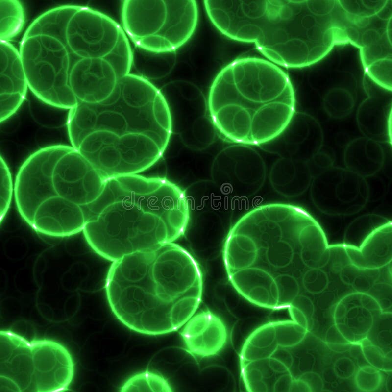 Colony of shone green bacteria on a black background