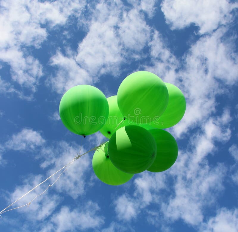 Green Balloons Fly Away In The Sky Stock Photo Image 44565717