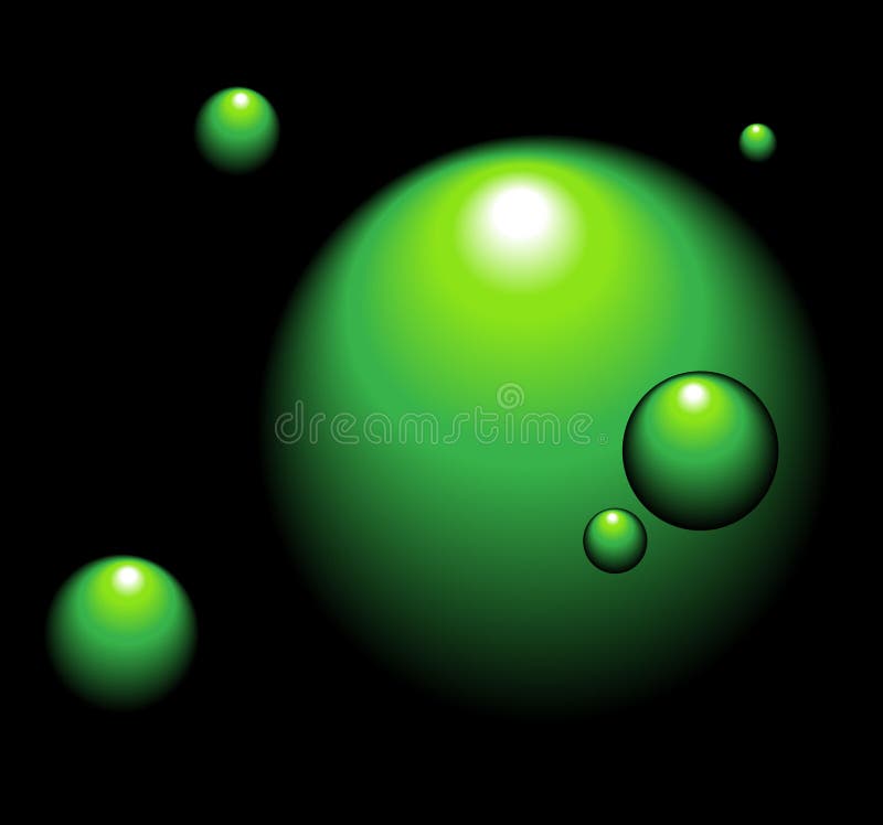 Green Balls on Dark, Abstract Background. Stock Vector Illustration