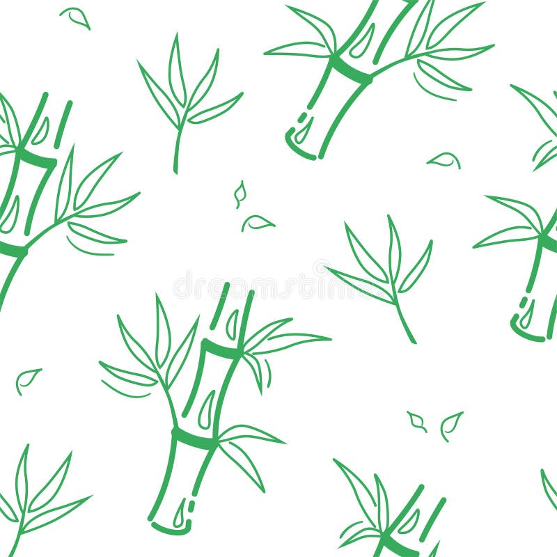 Green Bamboo Seamless Pattern In Line Style On White Background 亚洲装饰矢量图背景植物画向量例证 插画包括有纸张 图象
