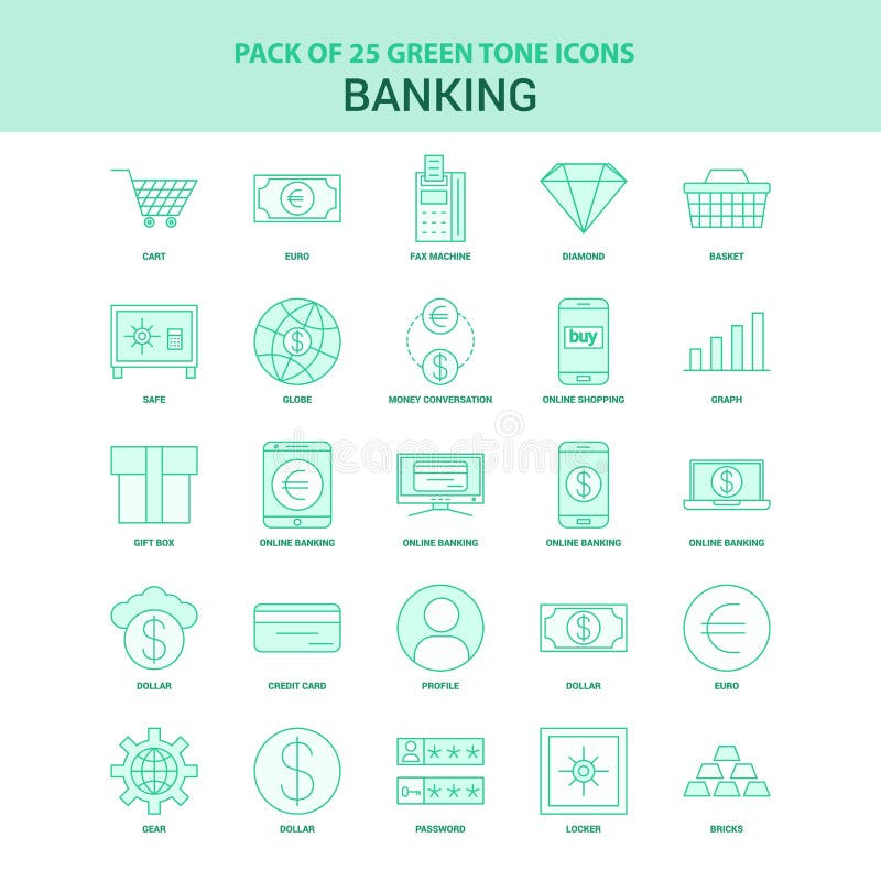25 Green Banking Icon set stock vector. Illustration of password