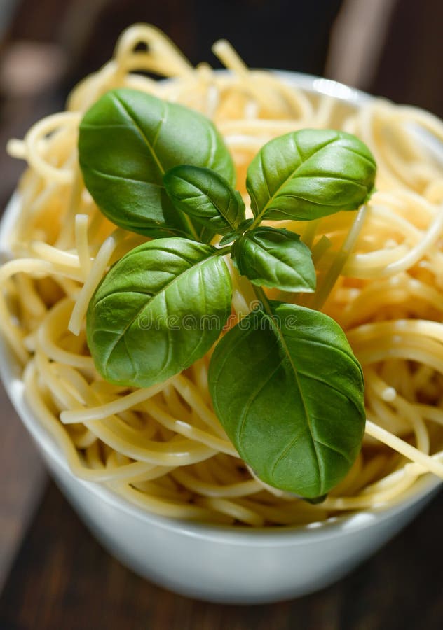 Green Basil Leaves On Top Of Pasta Picture. Image 117688969