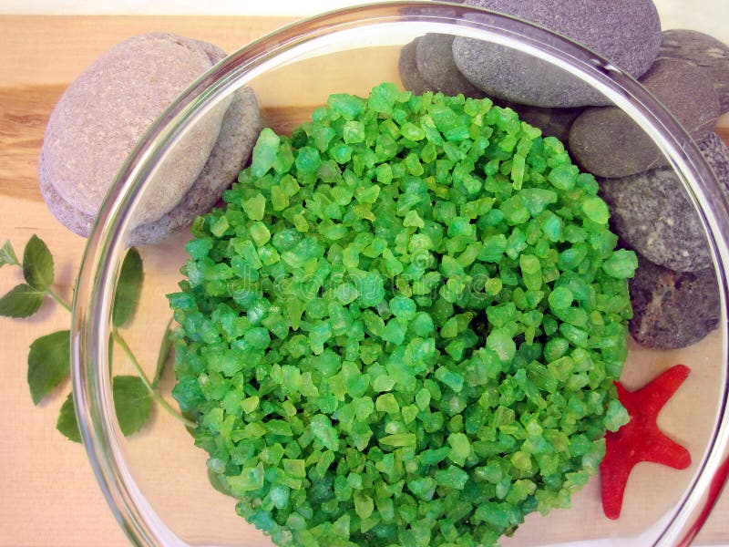 Green bath salt royalty free stock photos