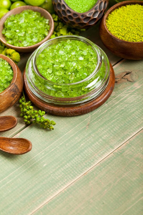 Green bath salt stock image. Image of organic, aromatherapy 18072481