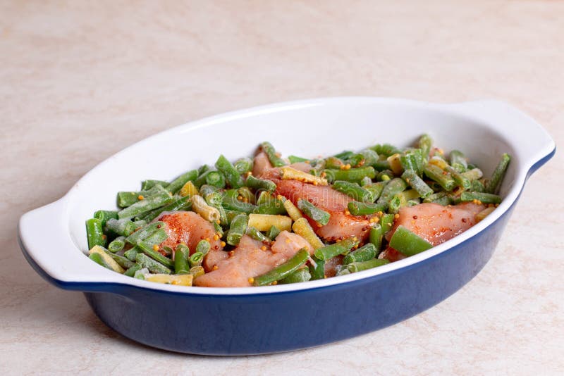 Green Beans and Chicken in a Baking Dish Stock Image Image of baked