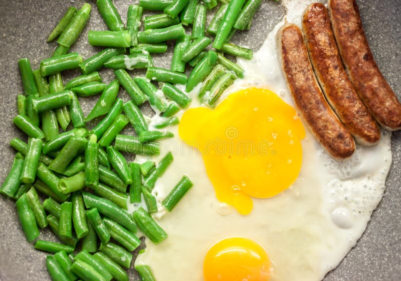Green Beans with Eggs and Sausages Stock Image Image of homemade