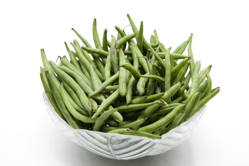 Green beans in the glass bowl