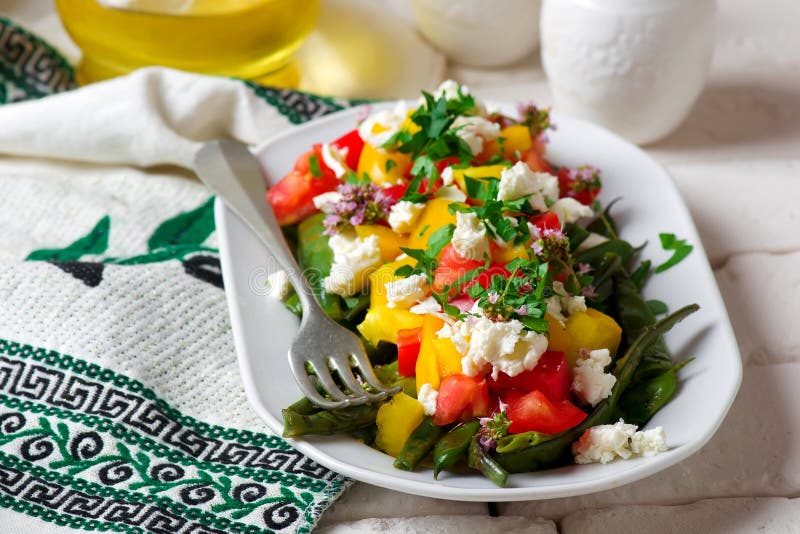 Green Beans Greek Salad.style Rustic Stock Photo Image of cucumber