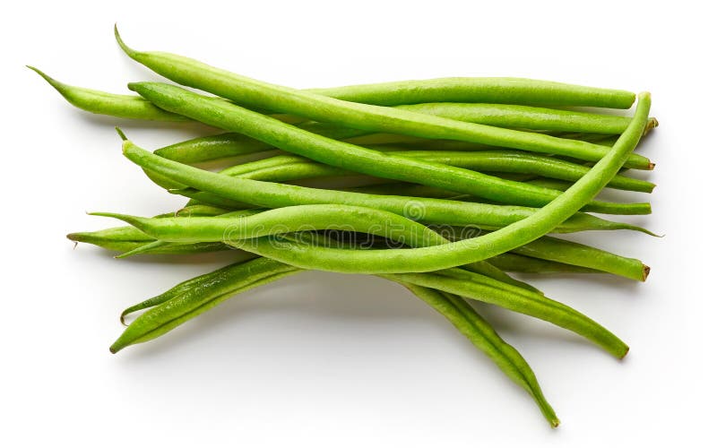 Heap of green beans isolated on white background, top view. Heap of green beans isolated on white background, top view