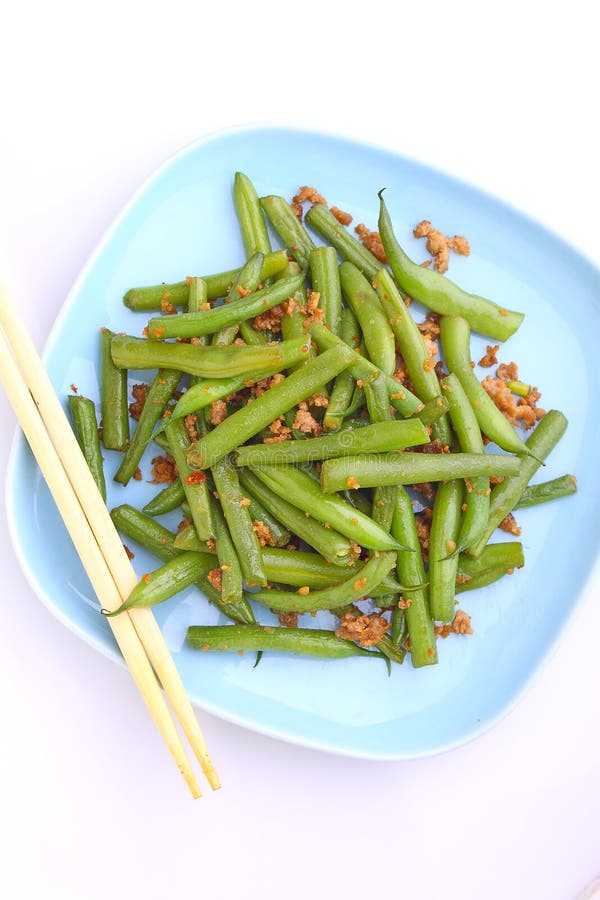 Green Beans with Minced Meat and Garlic Stock Image Image of dish