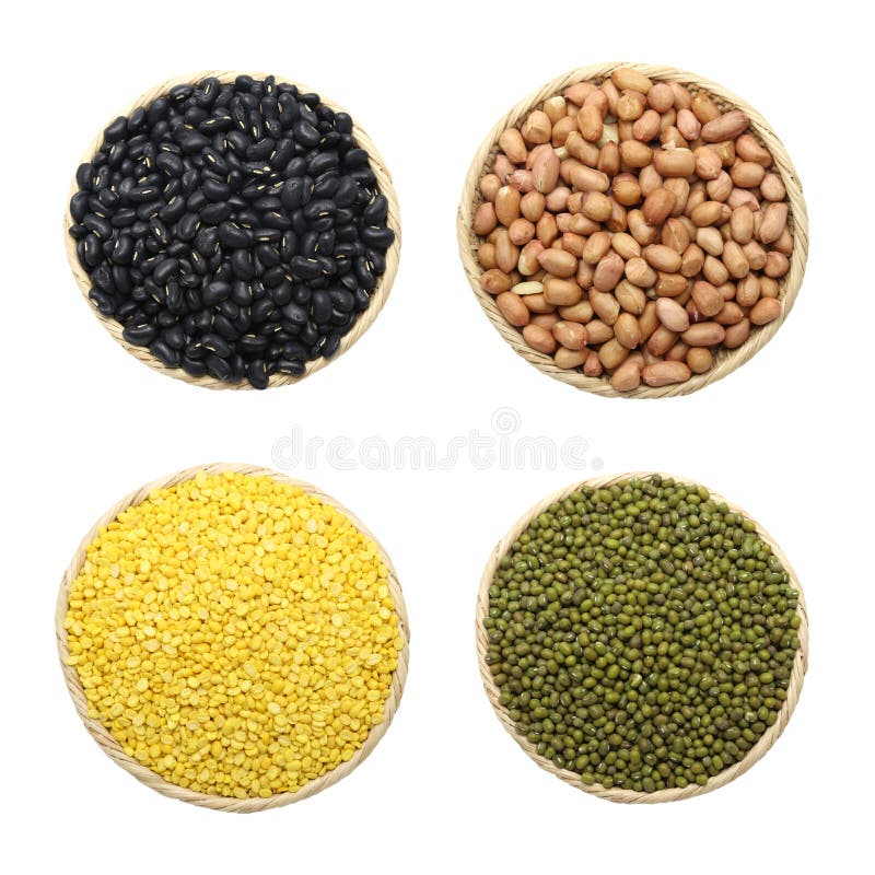 Green Beans Peeling Bark, Green Beans, Black Beans and Peanuts Stock