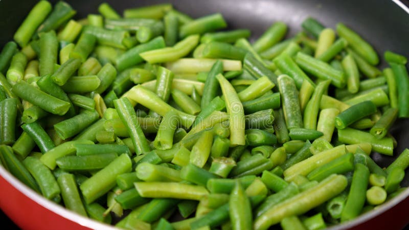 Green Beans Ready for Cooking in Frying Pan. Bio Green Beans. Cooking ...