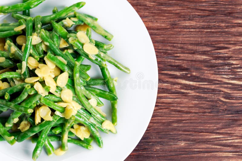 Green Beans Roasted in Garlic and Flaked Almond Stock Photo Image of