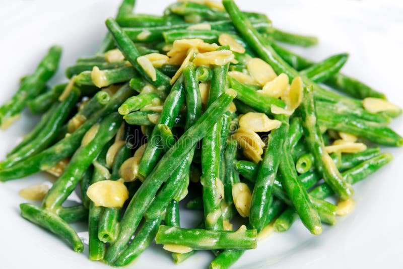 Green Beans Roasts Garlic and Flaked Almond Stock Image Image of eating, food 68159403
