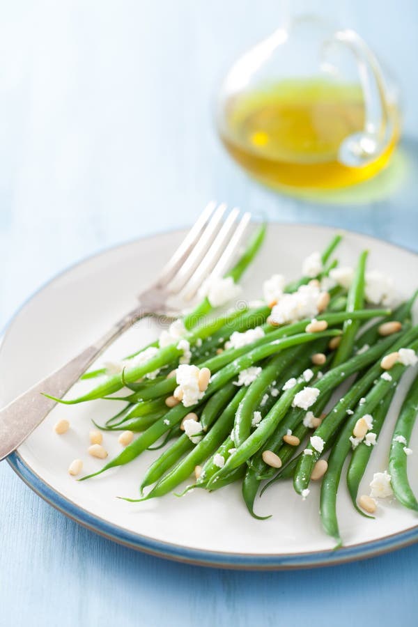 Green Beans Salad with Goat Cheese and Pine Nuts Stock Image Image of