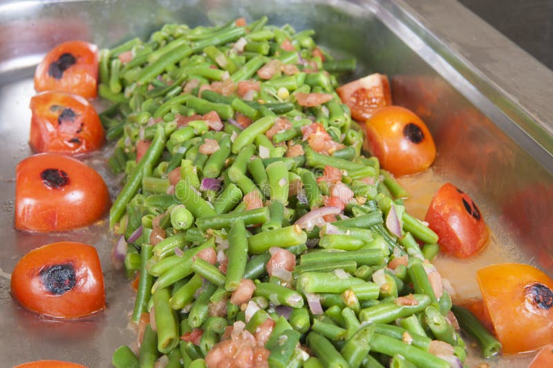 Green Beans and Tomato at a Restaurant Buffet Stock Image Image of