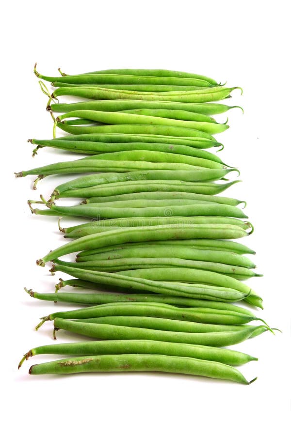 Green Beans, Whole and Half Cut with Seed, Isolated on White Stock