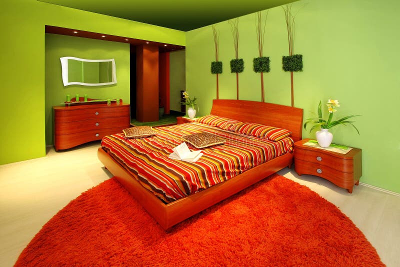 Green bedroom interior