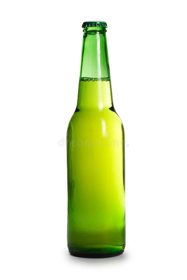 Green beer bottle isolated over white