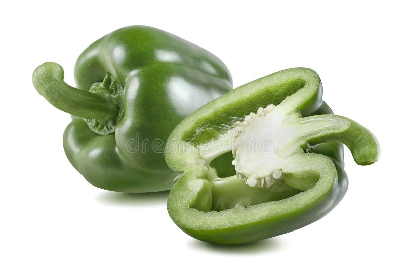 Green bell pepper half horizontal 3 isolated on white