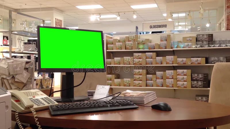 Green Billboard For Your Ad At Computer Screen Inside Sears Store