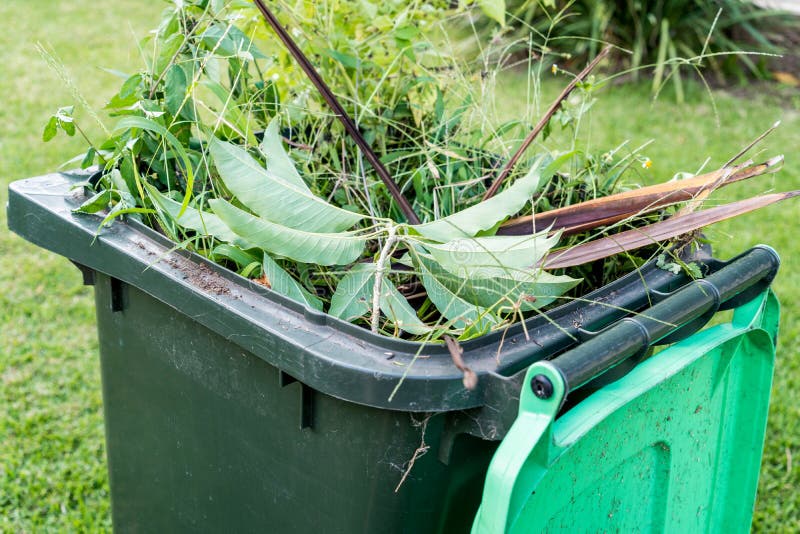 Green Bin Container Filled with Garden Waste. Recycling Garbage for a ...