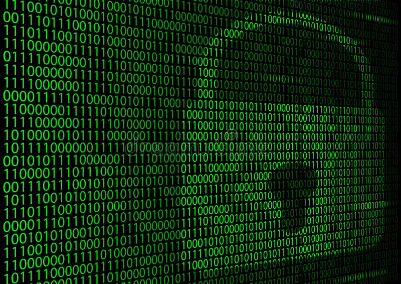 Binary matrix on a black background and lock background stock illustration