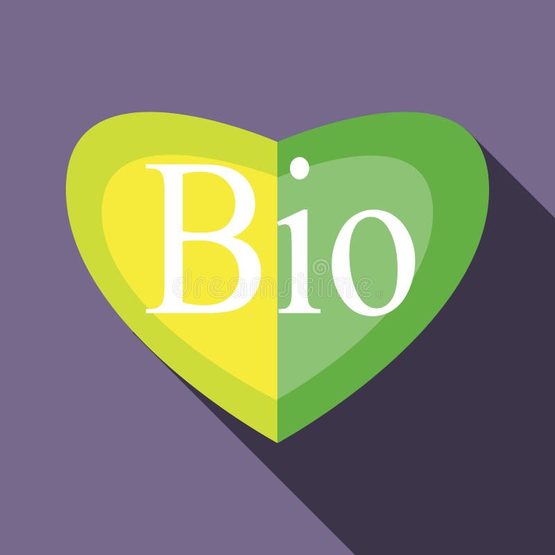 Green BIO Heart Icon in Flat Style Stock Vector Illustration of clean