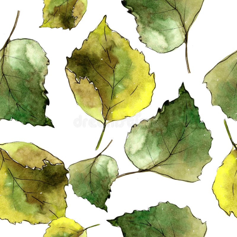 Green Birch Leaves. Seamless Background Pattern. Fabric Wallpaper Print