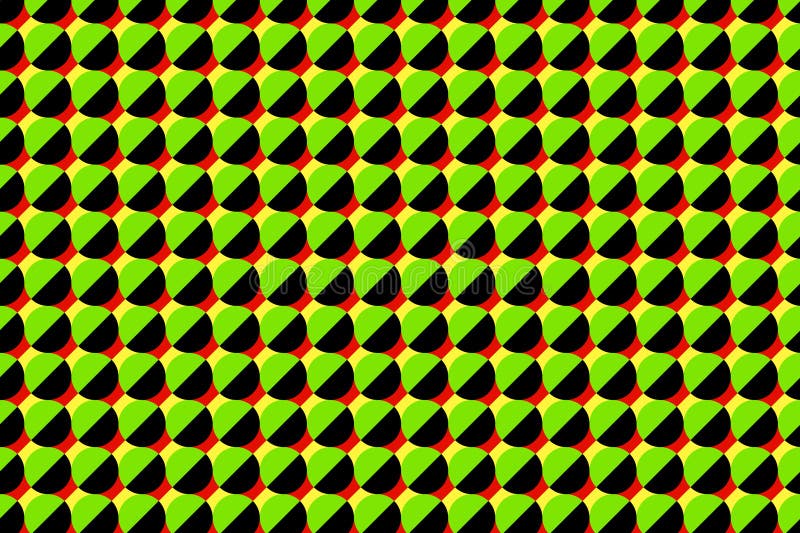 Green and black diagonal circle and red and yellow dimond squares pattern royalty free illustration