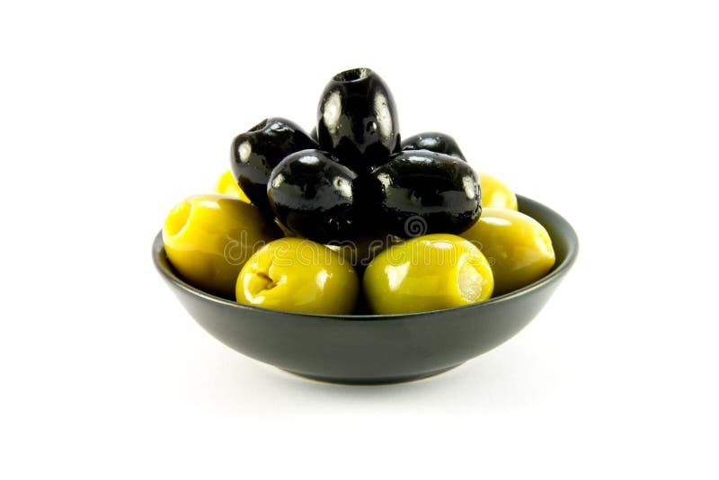 Green and Black Olives in a Bowl