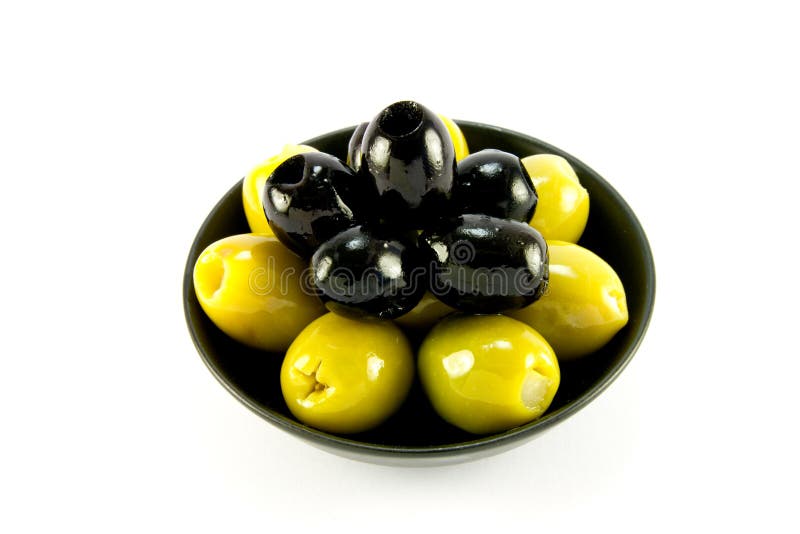 Green and Black Olives in a Bowl