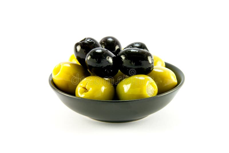 Green and Black Olives in a Bowl