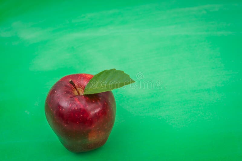 Green Blank Chalkboard with Red Apple . Stock Image Image of
