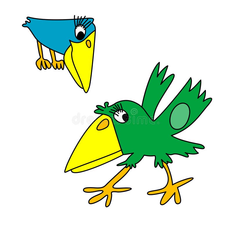 Green and blue crows