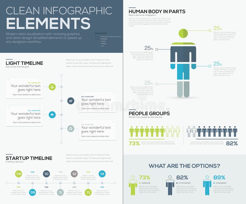 Green and blue infographic data visualization elements stock illustration
