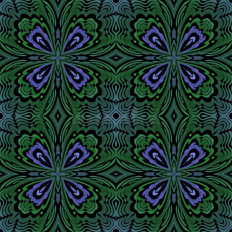 Green blue kaleidoscopic fractal pattern vector illustration