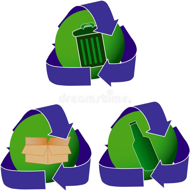 Green and blue recycling signs royalty free illustration