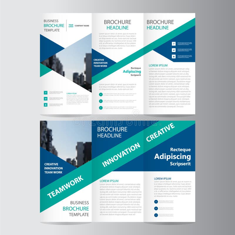 Green blue triangle trifold Leaflet Brochure Flyer template design, book cover layout design royalty free illustration