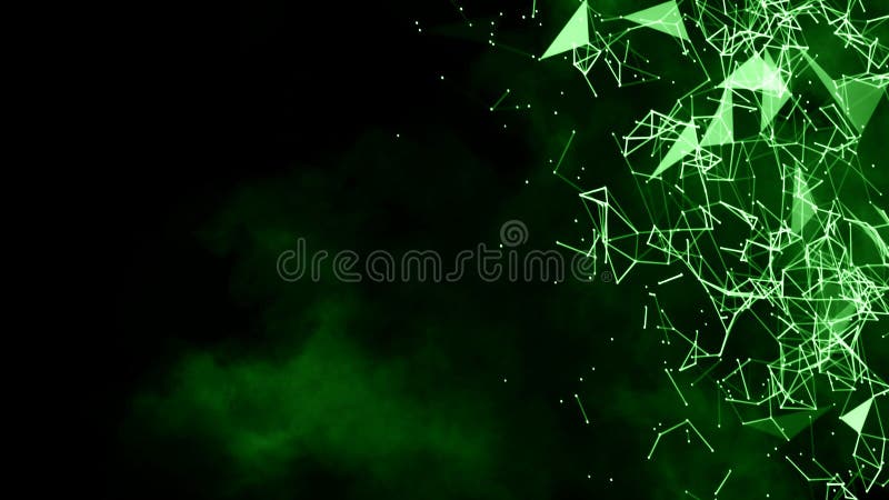 Green blurred abstract plexus particle effect background. Mess communication technology network background with moving lines and stock photography
