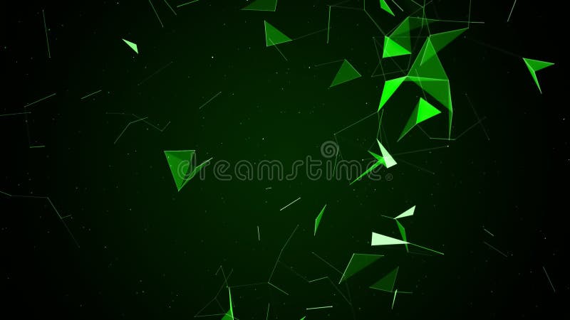 Green blurred abstract plexus particle effect background. Mess communication technology network background with moving lines and stock images