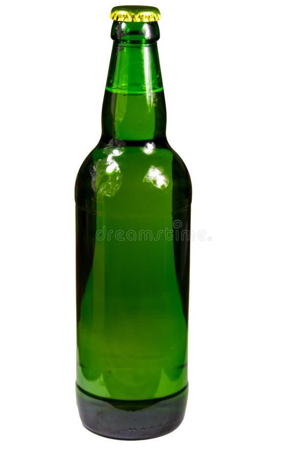 Green Bottle of Beer Isolated on White Background Stock Photo Image