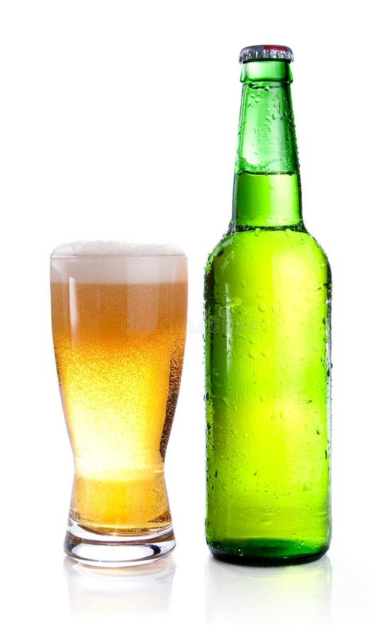 Download Green Bottle With Condensation And Glass Of Beer Stock Photo - Image of drop, booze: 25342560